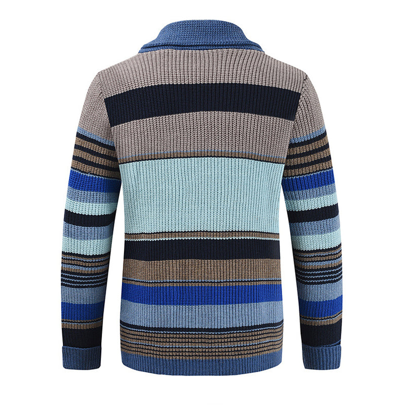 Męska jesienna kurtka-sweter z colorblock i kołnierzem klapowym
