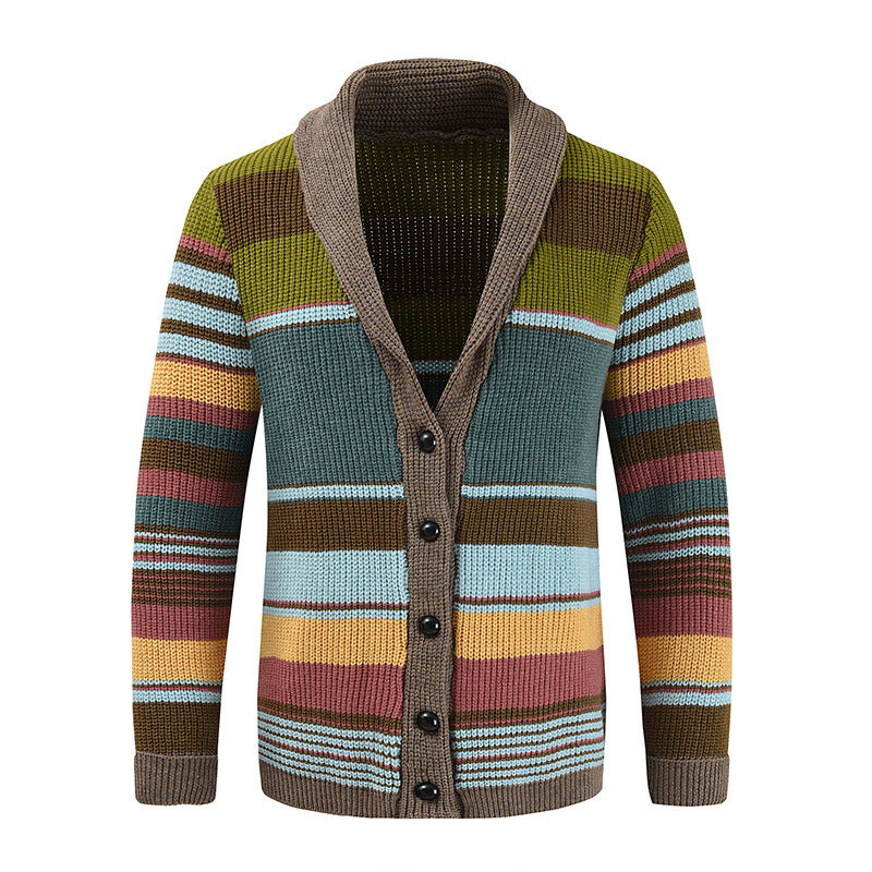 Męska jesienna kurtka-sweter z colorblock i kołnierzem klapowym