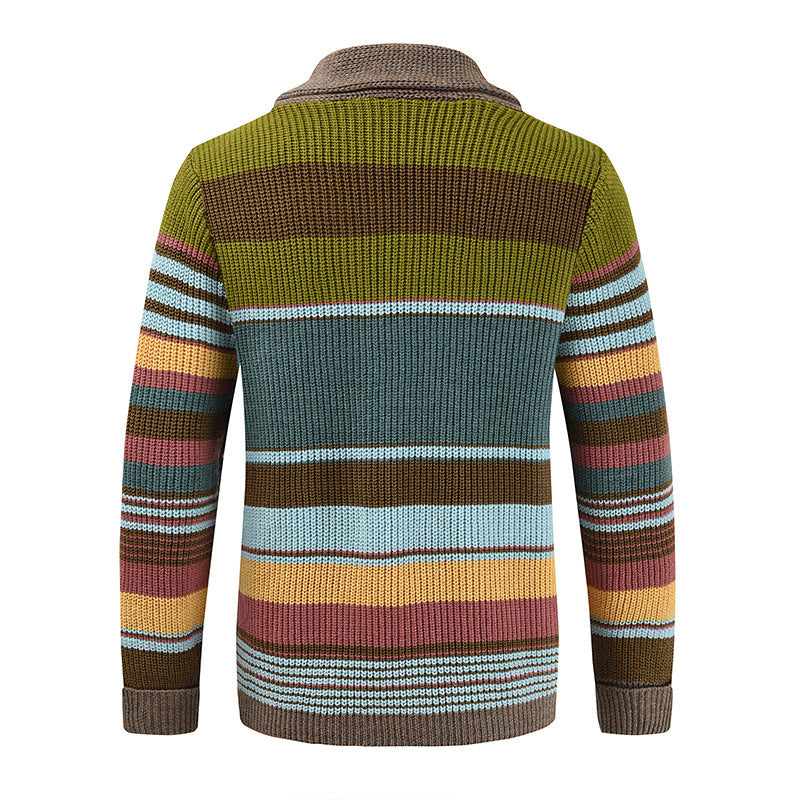Męska jesienna kurtka-sweter z colorblock i kołnierzem klapowym