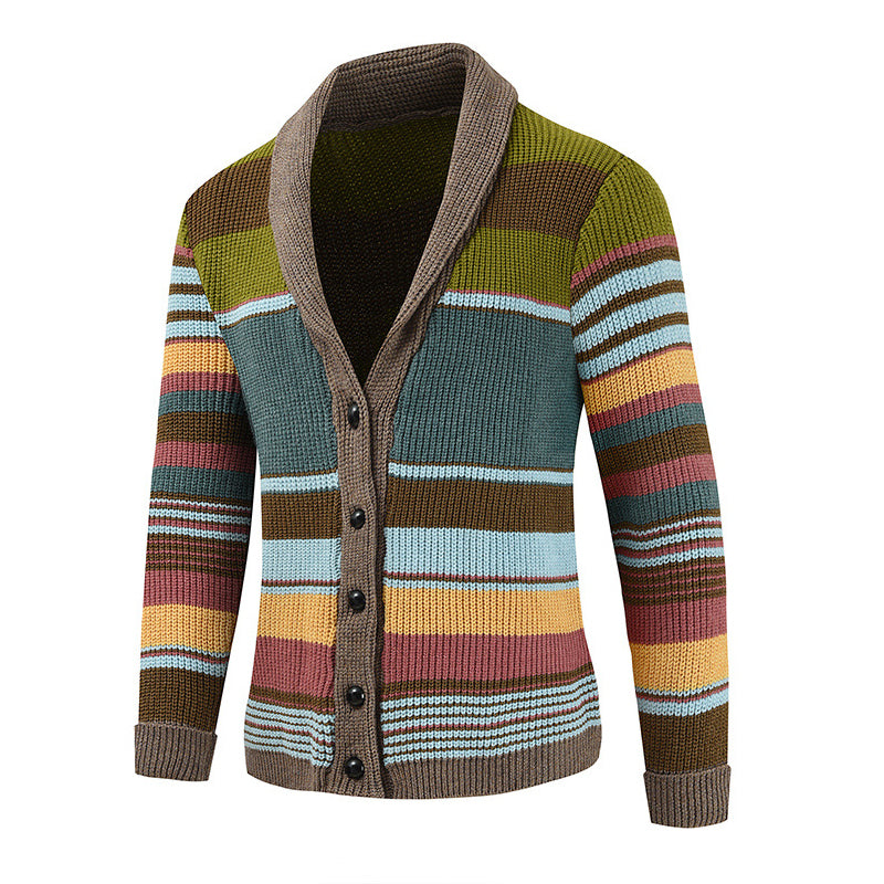 Męska jesienna kurtka-sweter z colorblock i kołnierzem klapowym