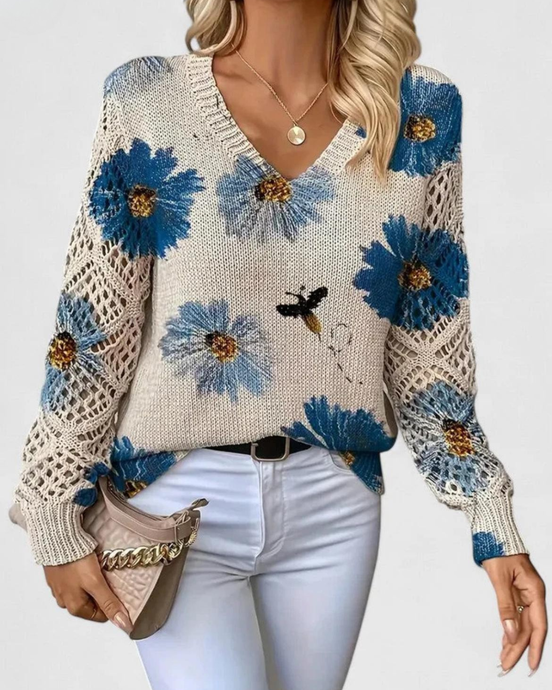 Damski Sweter z Ażurowymi Rękawami i Miękką Strukturą