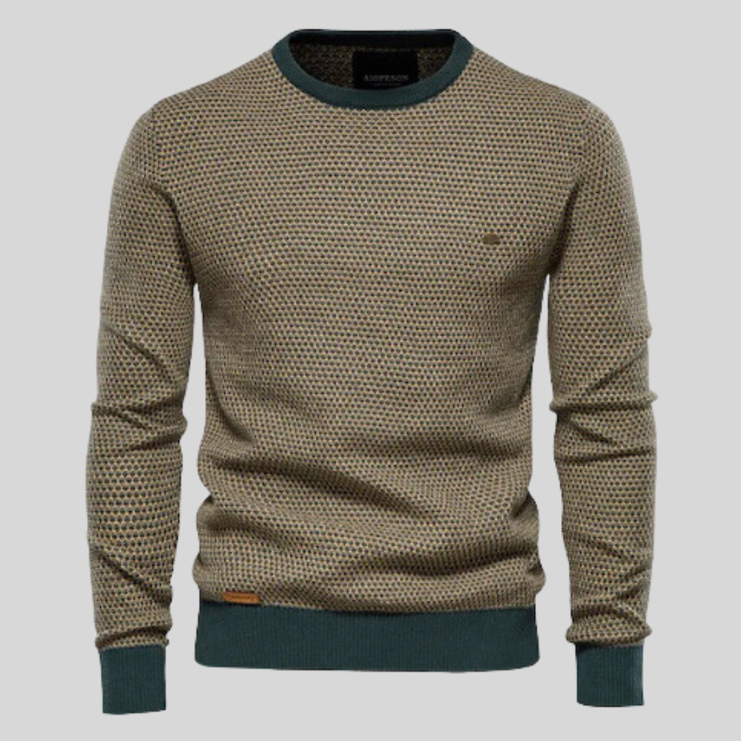 Męski sweter dzianinowy z dekoltem typu crewneck i długimi rękawami