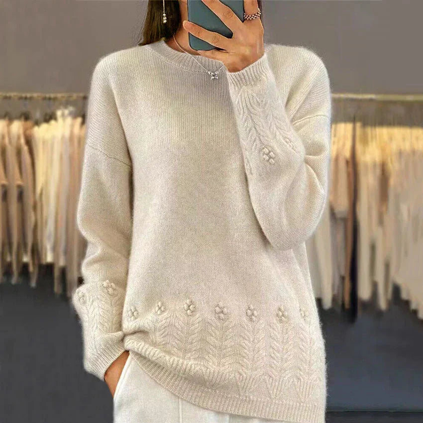 Damski Jesienny Sweter Dzianinowy o Luźnym Kroju i Warstwowym Designie