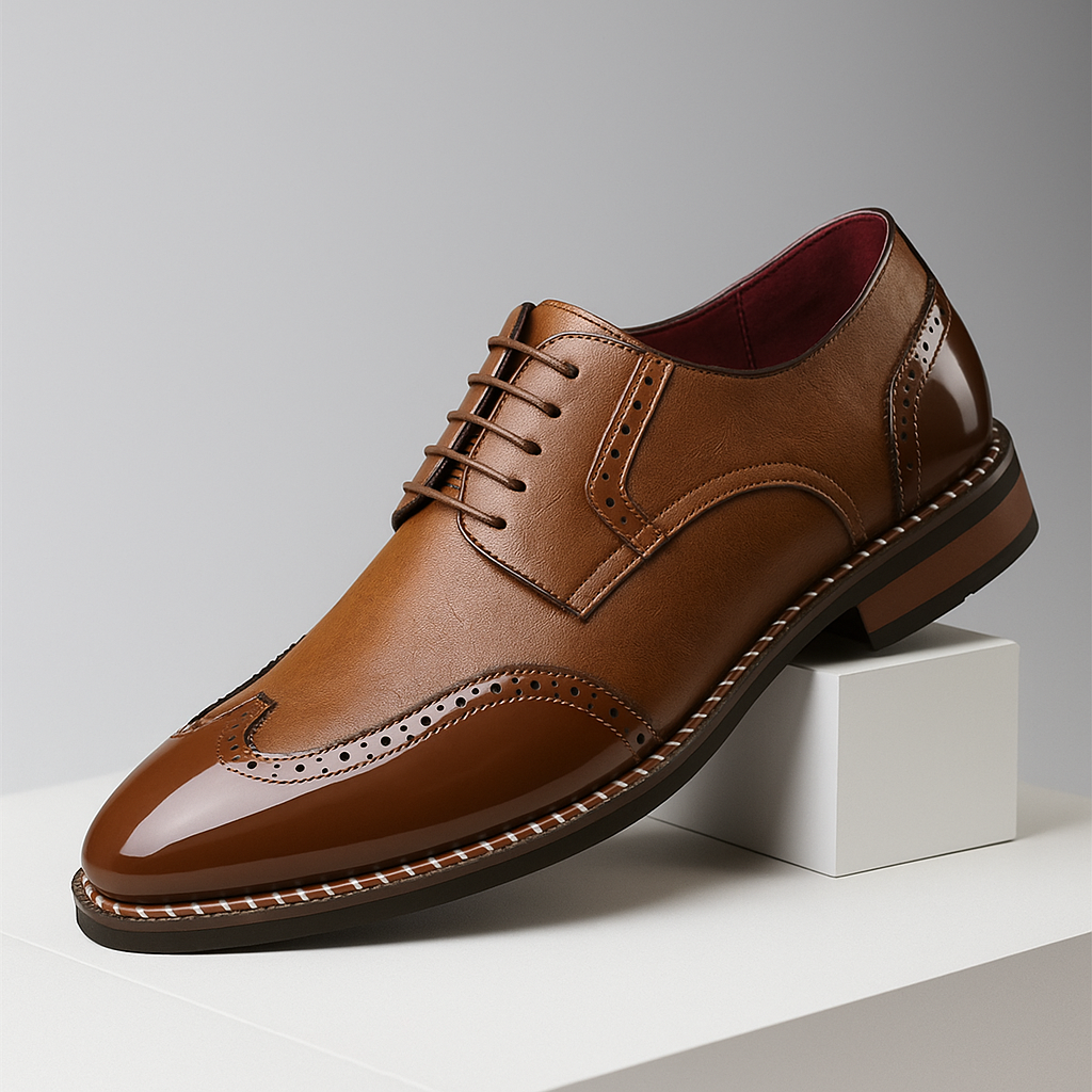 Męskie Buty z Ażurowym Wzorem Brogue i Noskiem Wingtip