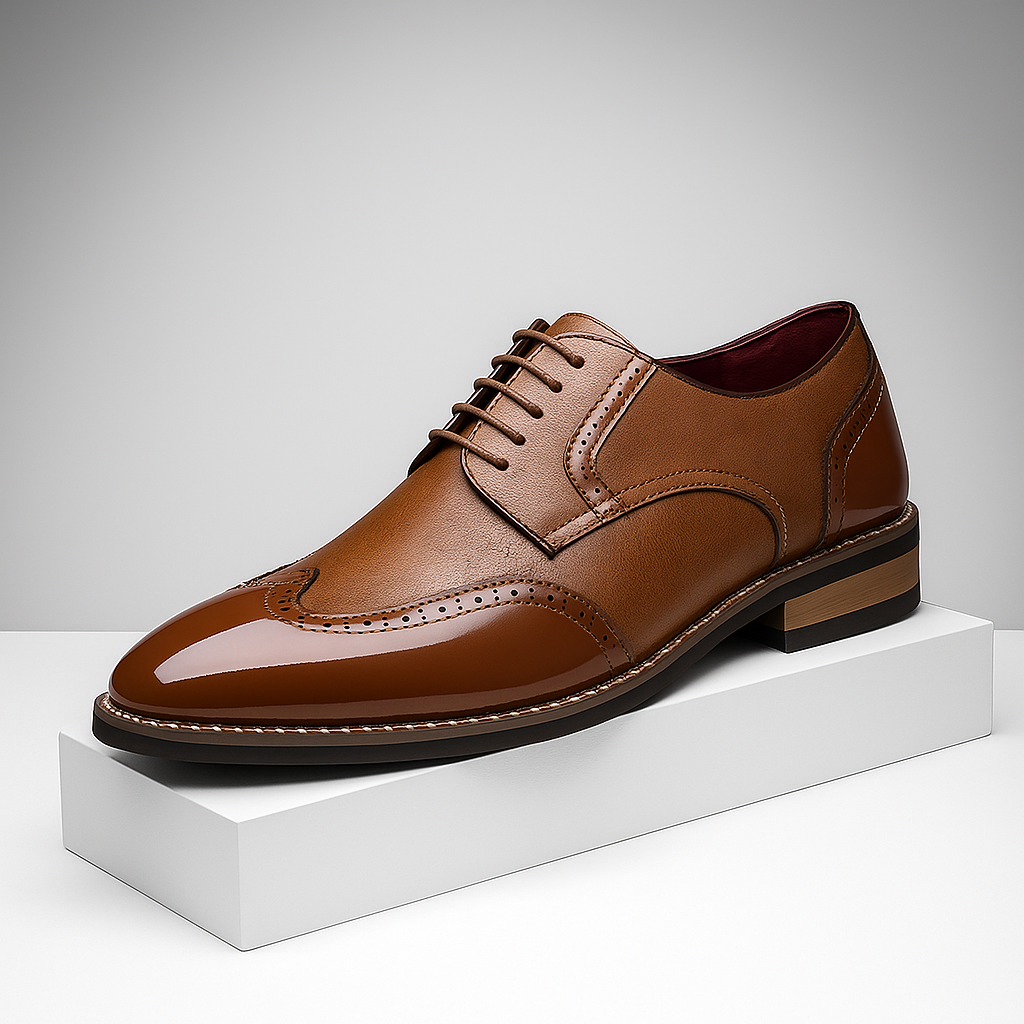 Męskie Buty z Ażurowym Wzorem Brogue i Noskiem Wingtip