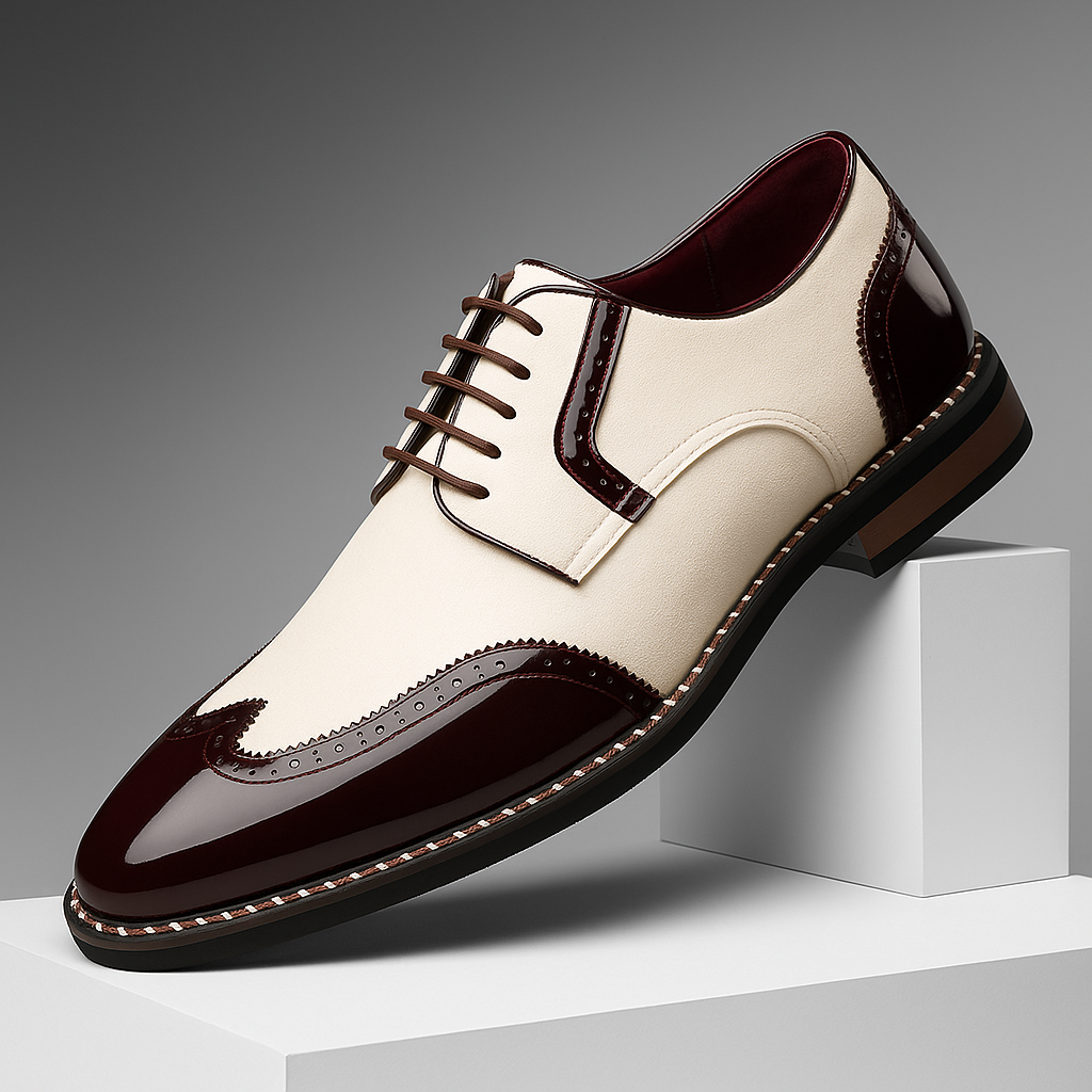 Męskie Buty z Ażurowym Wzorem Brogue i Noskiem Wingtip