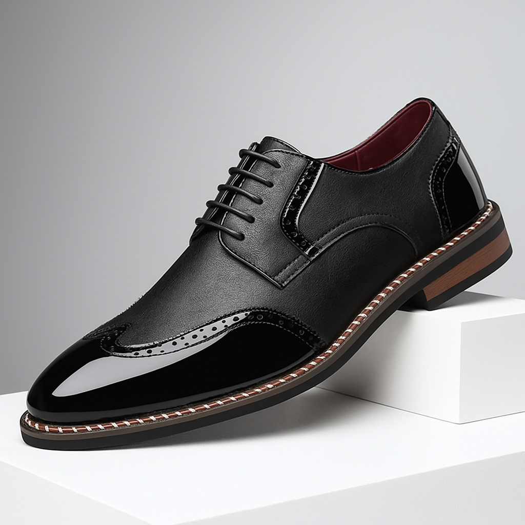 Męskie Buty z Ażurowym Wzorem Brogue i Noskiem Wingtip