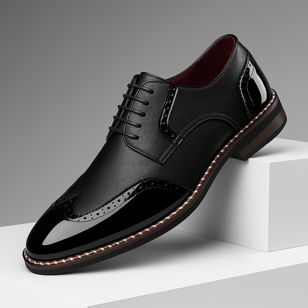 Męskie Buty z Ażurowym Wzorem Brogue i Noskiem Wingtip