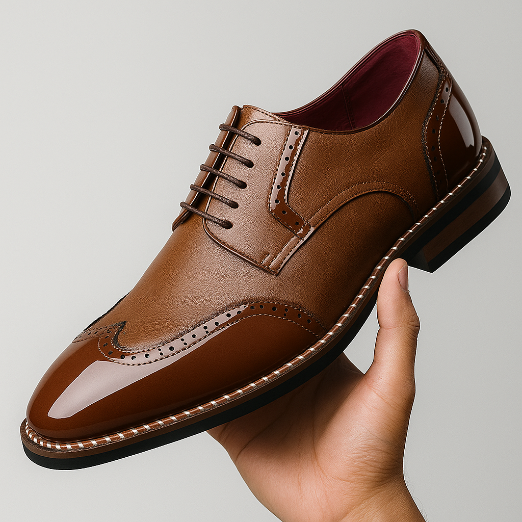 Męskie Buty z Ażurowym Wzorem Brogue i Noskiem Wingtip