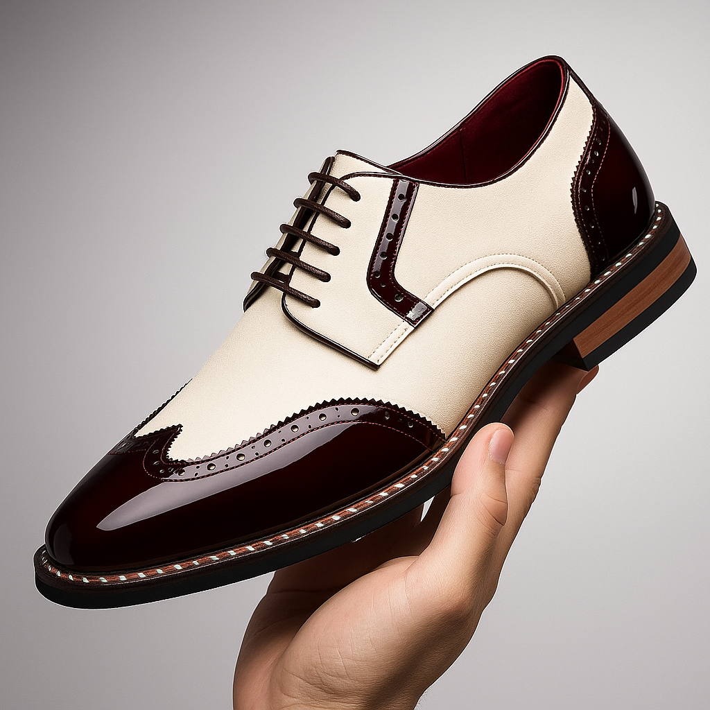 Męskie Buty z Ażurowym Wzorem Brogue i Noskiem Wingtip