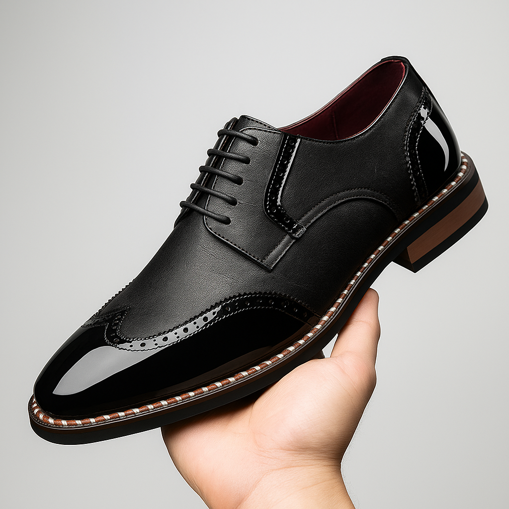 Męskie Buty z Ażurowym Wzorem Brogue i Noskiem Wingtip