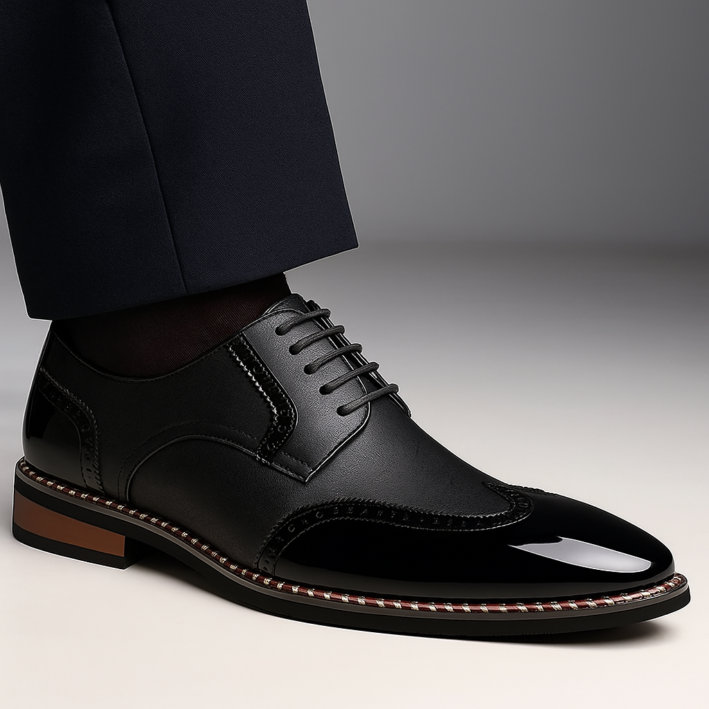 Męskie Buty z Ażurowym Wzorem Brogue i Noskiem Wingtip