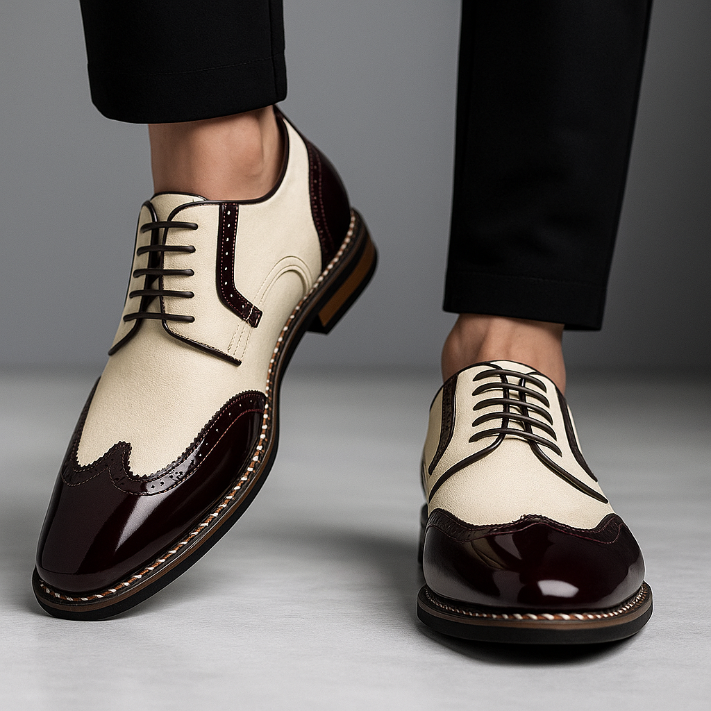 Męskie Buty z Ażurowym Wzorem Brogue i Noskiem Wingtip