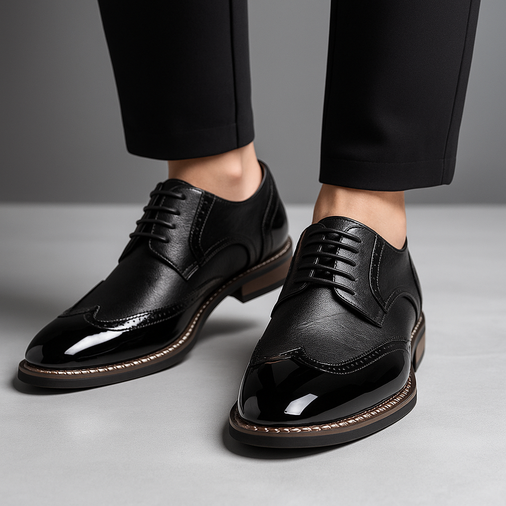 Męskie Buty z Ażurowym Wzorem Brogue i Noskiem Wingtip