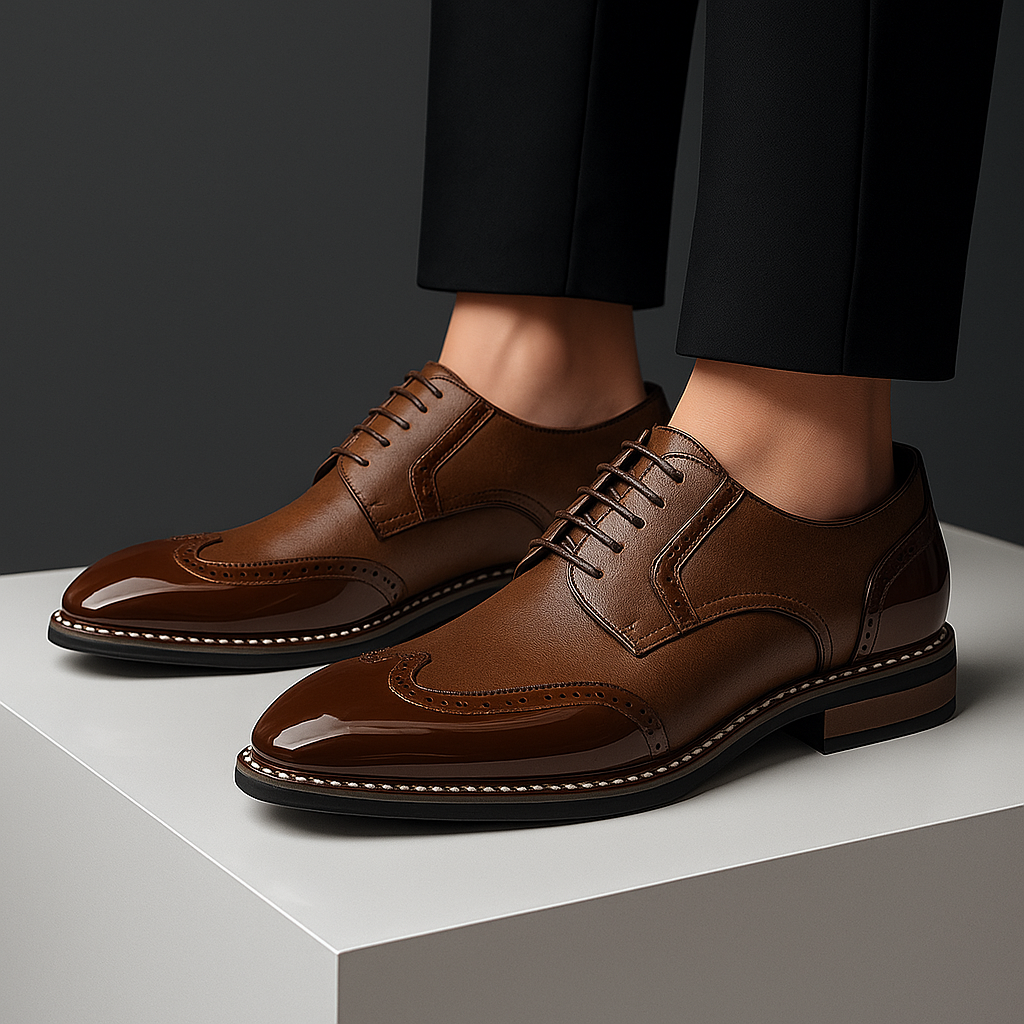 Męskie Buty z Ażurowym Wzorem Brogue i Noskiem Wingtip