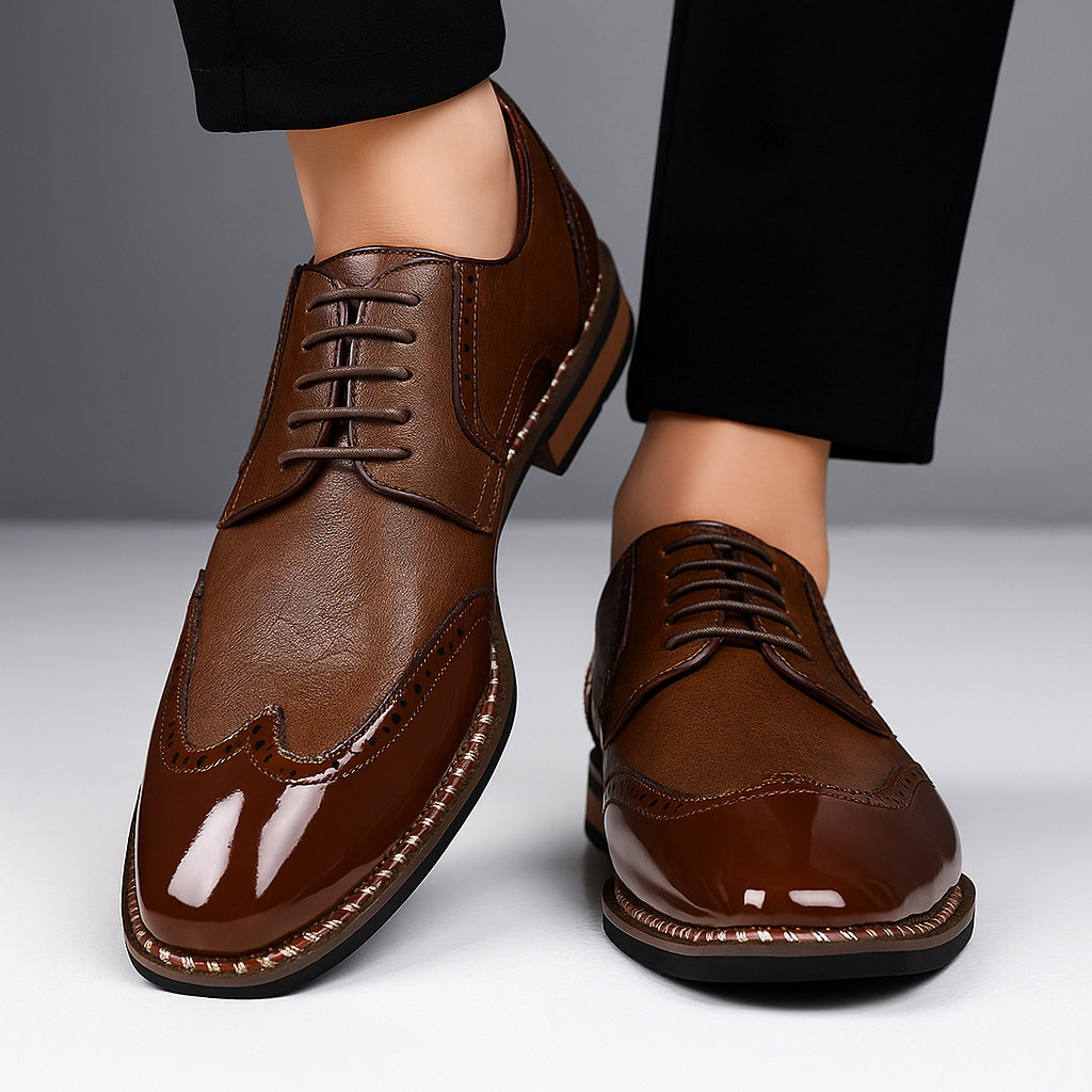 Męskie Buty z Ażurowym Wzorem Brogue i Noskiem Wingtip