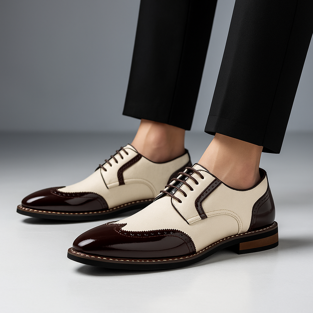Męskie Buty z Ażurowym Wzorem Brogue i Noskiem Wingtip