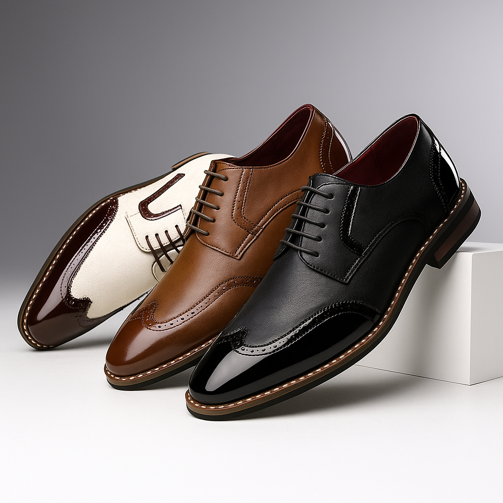 Męskie Buty z Ażurowym Wzorem Brogue i Noskiem Wingtip