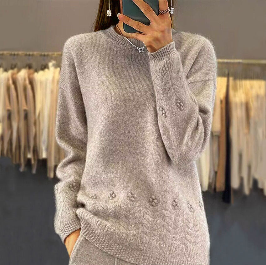 Damski Jesienny Sweter Dzianinowy o Luźnym Kroju i Warstwowym Designie