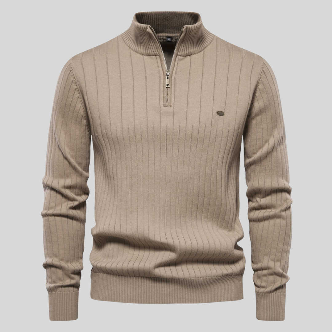Męski sweter dzianinowy z prążkowanym dołem i długimi rękawami