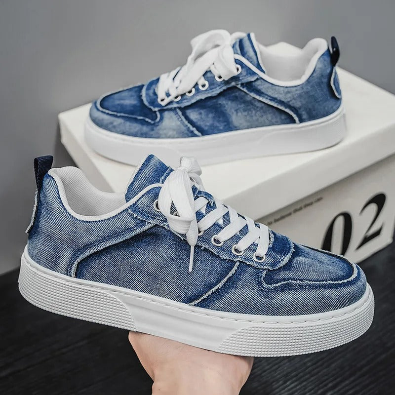 Męskie niskie sneakersy z przecieranym wykończeniem i sznurowaniem