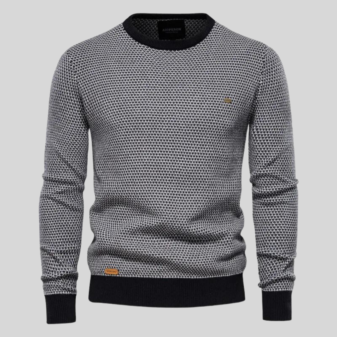 Męski sweter dzianinowy z dekoltem typu crewneck i długimi rękawami