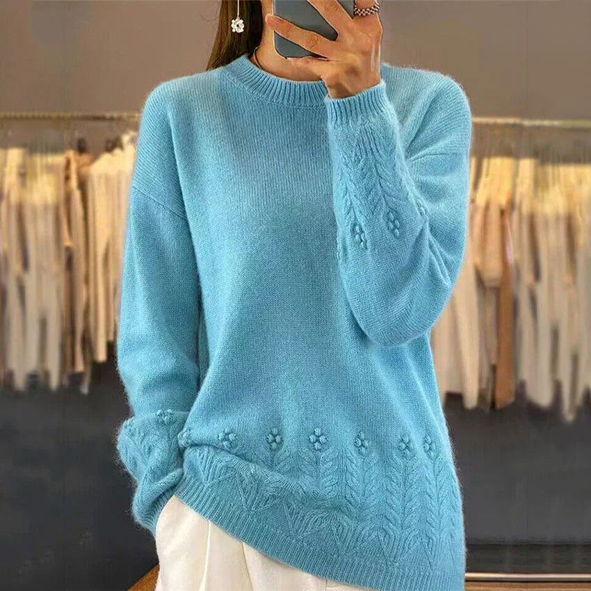 Damski Jesienny Sweter Dzianinowy o Luźnym Kroju i Warstwowym Designie