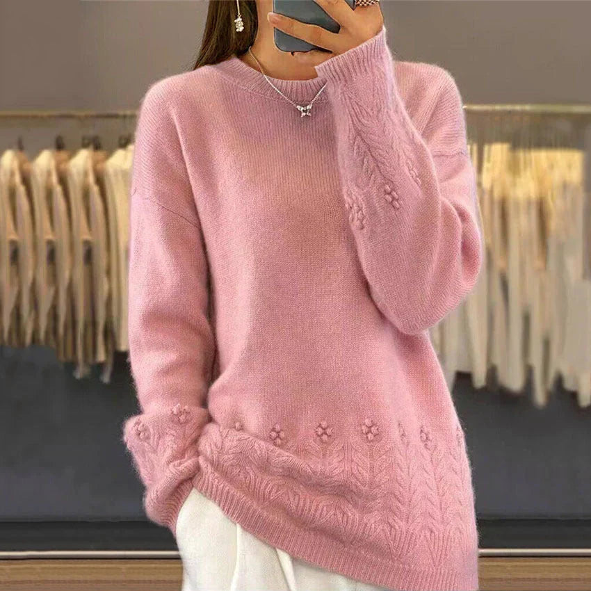 Damski Jesienny Sweter Dzianinowy o Luźnym Kroju i Warstwowym Designie