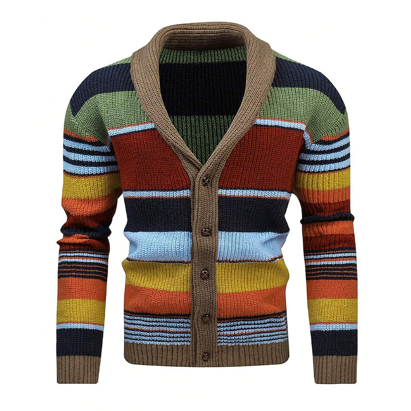 Męska jesienna kurtka-sweter z colorblock i kołnierzem klapowym