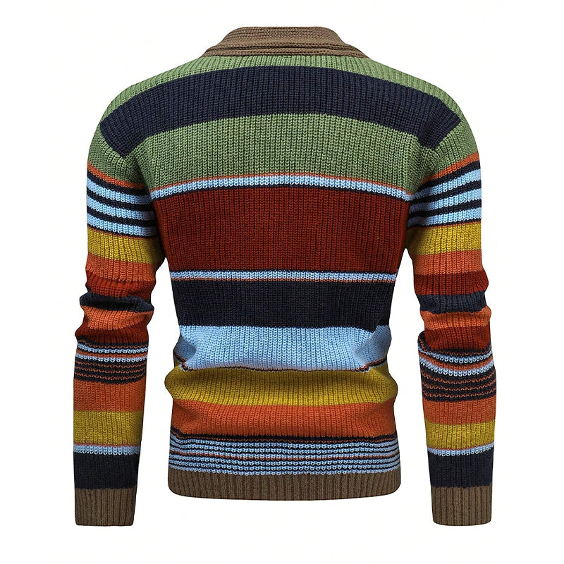 Męska jesienna kurtka-sweter z colorblock i kołnierzem klapowym