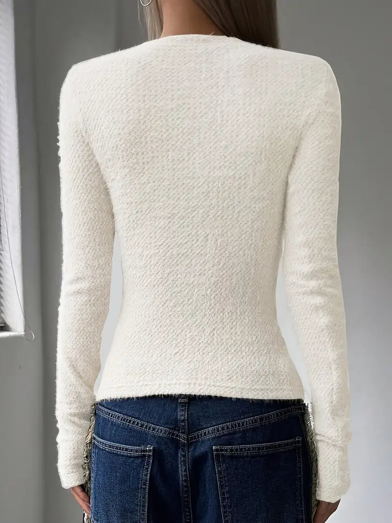 Damski Sweter Dzianinowy z Okrągłym Dekoltem i Minimalistycznym Designem