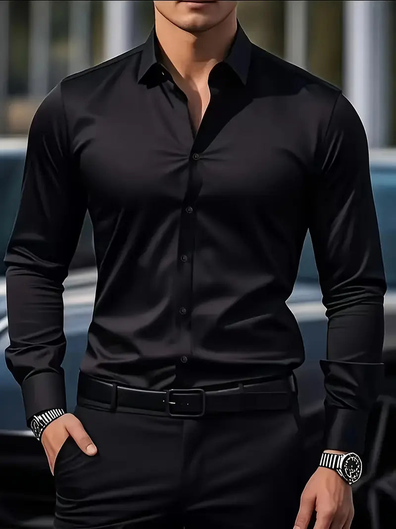 Męska Koszula z Długim Rękawem Slim Fit z Oddychającego Materiału