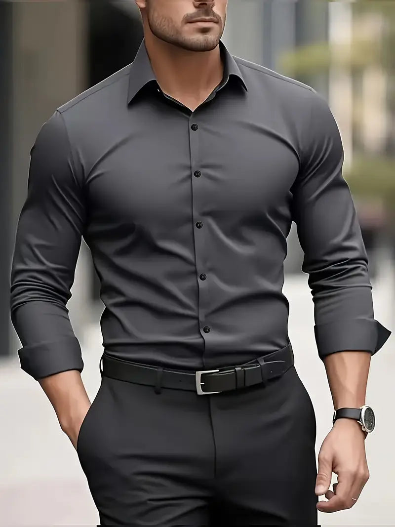Męska Koszula z Długim Rękawem Slim Fit z Oddychającego Materiału