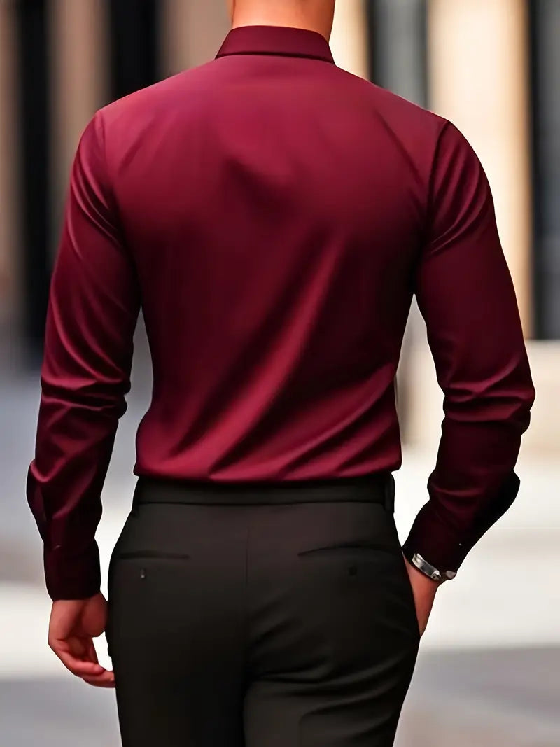 Męska Koszula z Długim Rękawem Slim Fit z Oddychającego Materiału