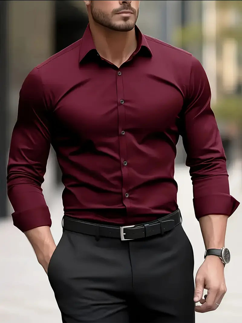 Męska Koszula z Długim Rękawem Slim Fit z Oddychającego Materiału