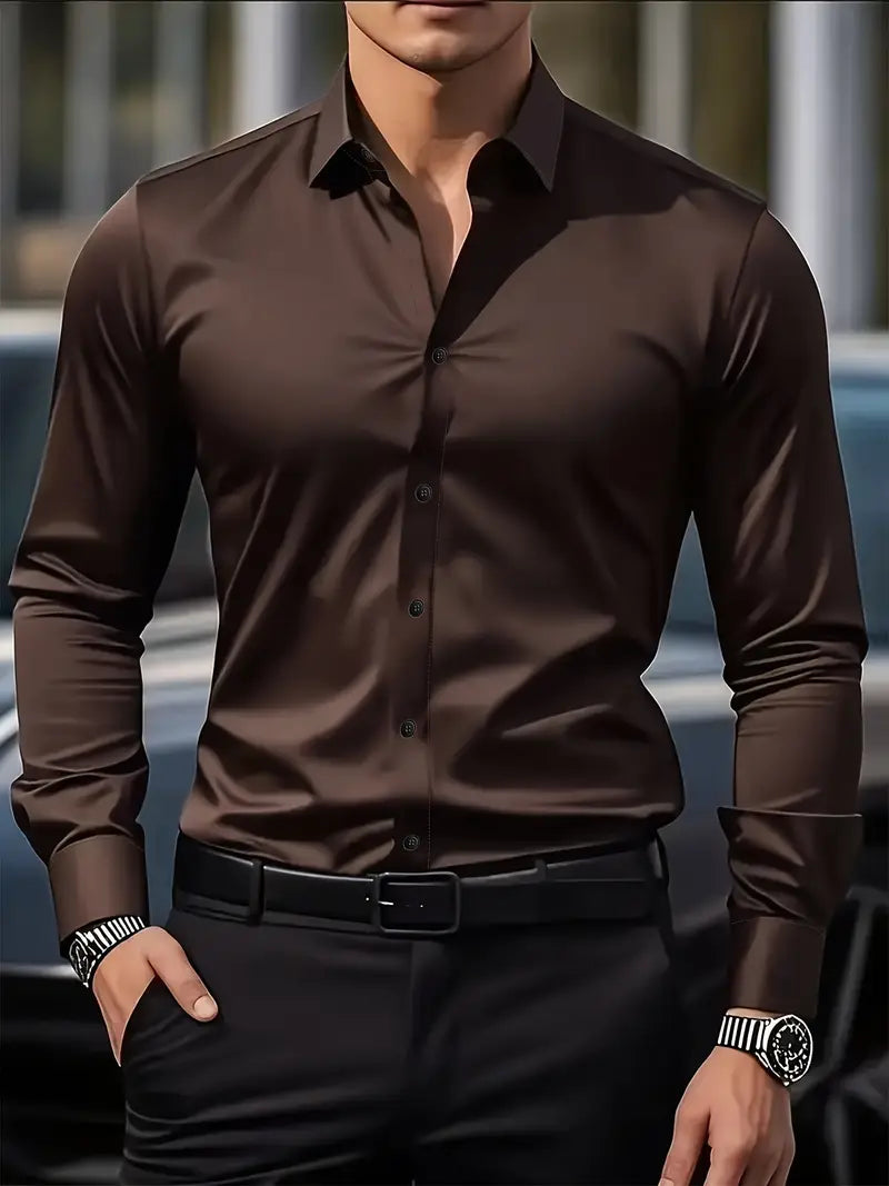 Męska Koszula z Długim Rękawem Slim Fit z Oddychającego Materiału