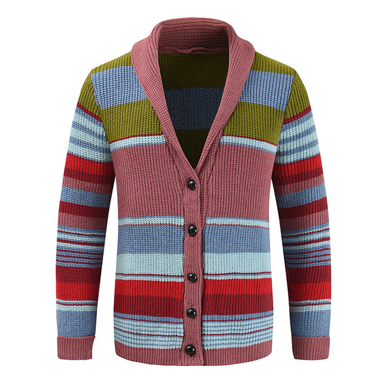 Męska jesienna kurtka-sweter z colorblock i kołnierzem klapowym