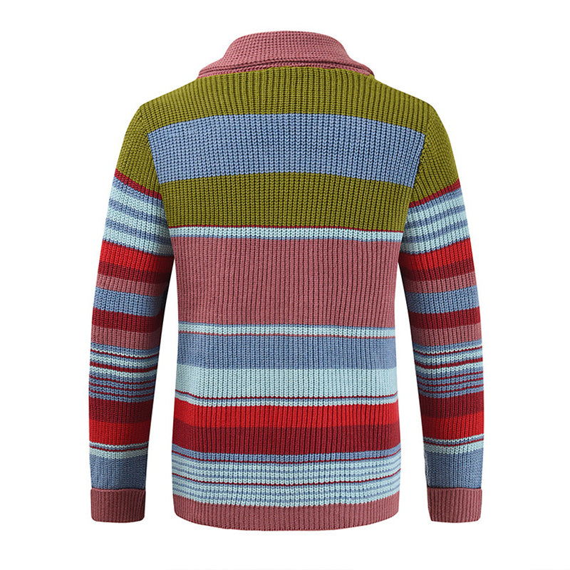 Męska jesienna kurtka-sweter z colorblock i kołnierzem klapowym