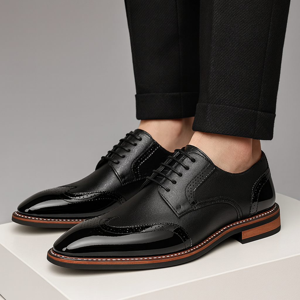 Męskie Buty z Ażurowym Wzorem Brogue i Noskiem Wingtip