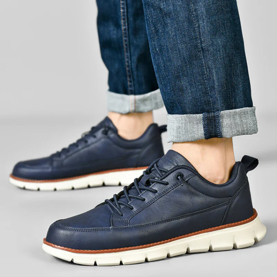 Męskie Sneakersy Niskie z Gładką Cholewką, Sznurowaniem i Elastyczną Podeszwą