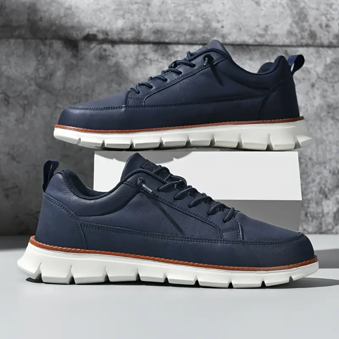 Męskie Sneakersy Niskie z Gładką Cholewką, Sznurowaniem i Elastyczną Podeszwą