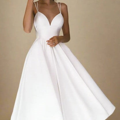 Damska Letnia Sukienka Bez Rękawów z Dekoltem w Serek i Cienkimi Ramiączkami