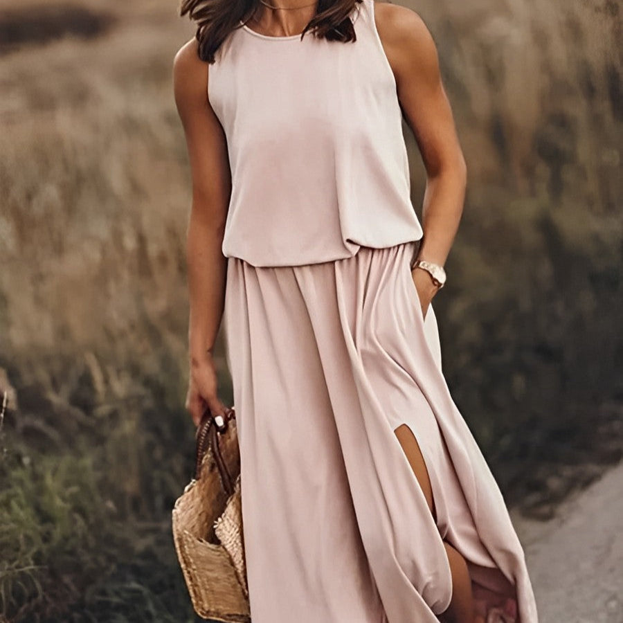 Damska Letnia Sukienka Maxi bez Rękawów w Stylu Retro