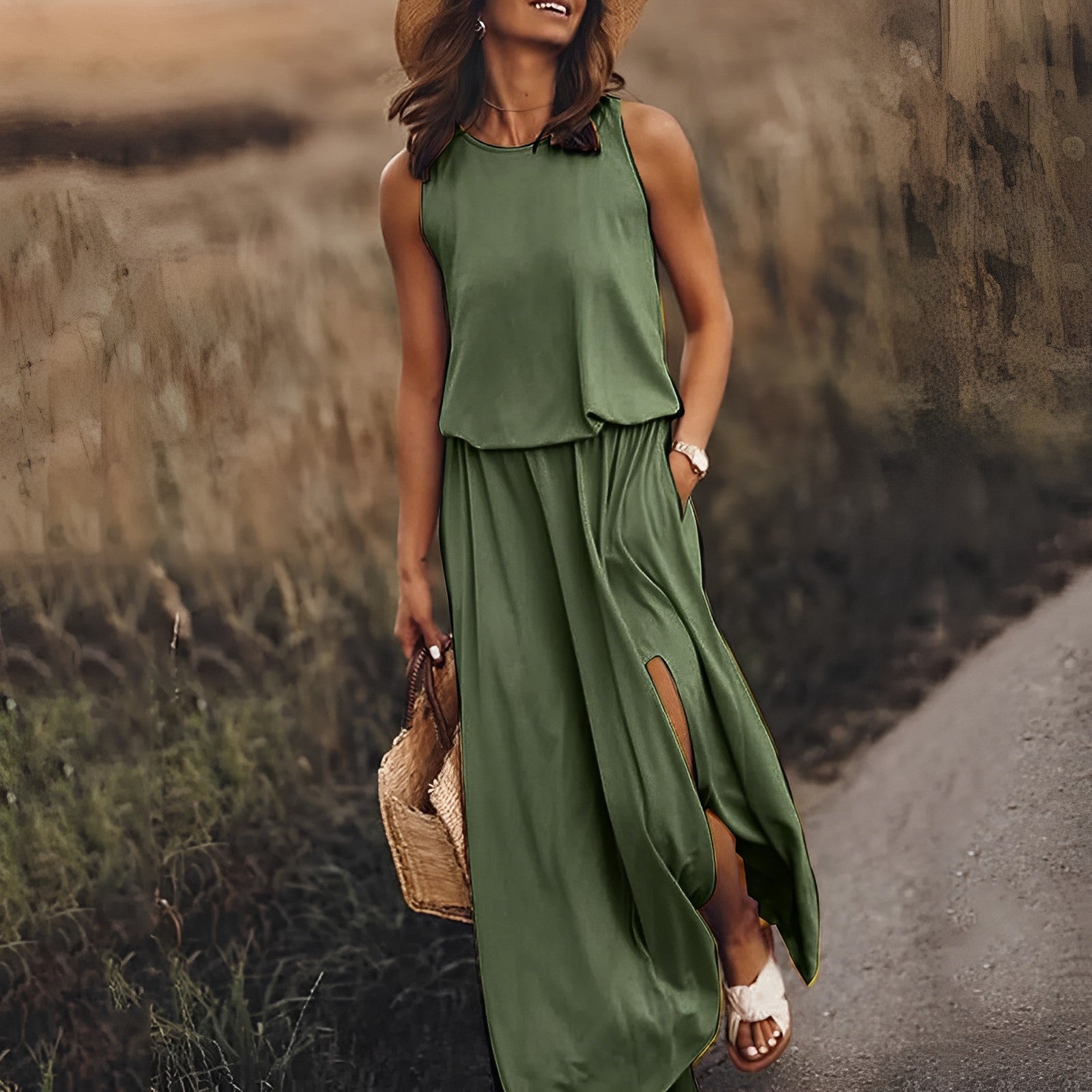Damska Letnia Sukienka Maxi bez Rękawów w Stylu Retro