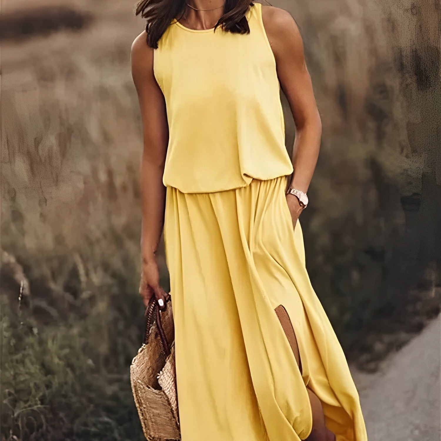 Damska Letnia Sukienka Maxi bez Rękawów w Stylu Retro