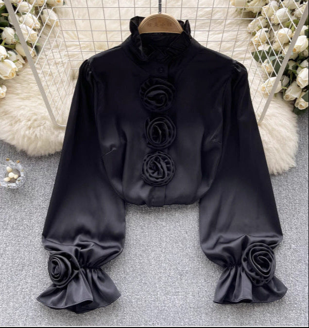 Damska Wiosenna Koszula z Długimi Rękawami i Kwiatowym Wzorem