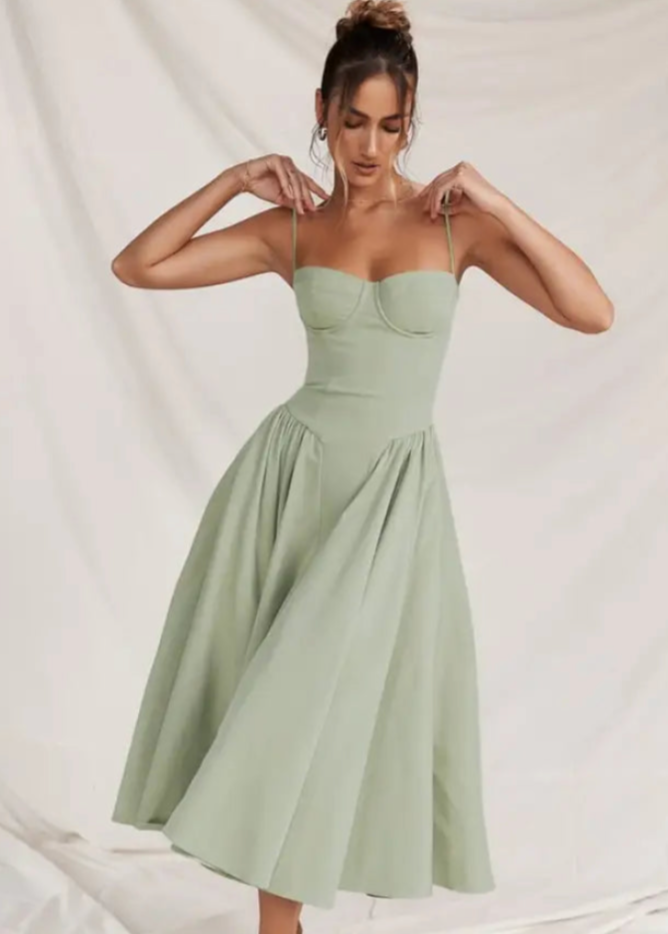 Damska Wiosenna Sukienka Midi Bez Ramiączek z Opadającą