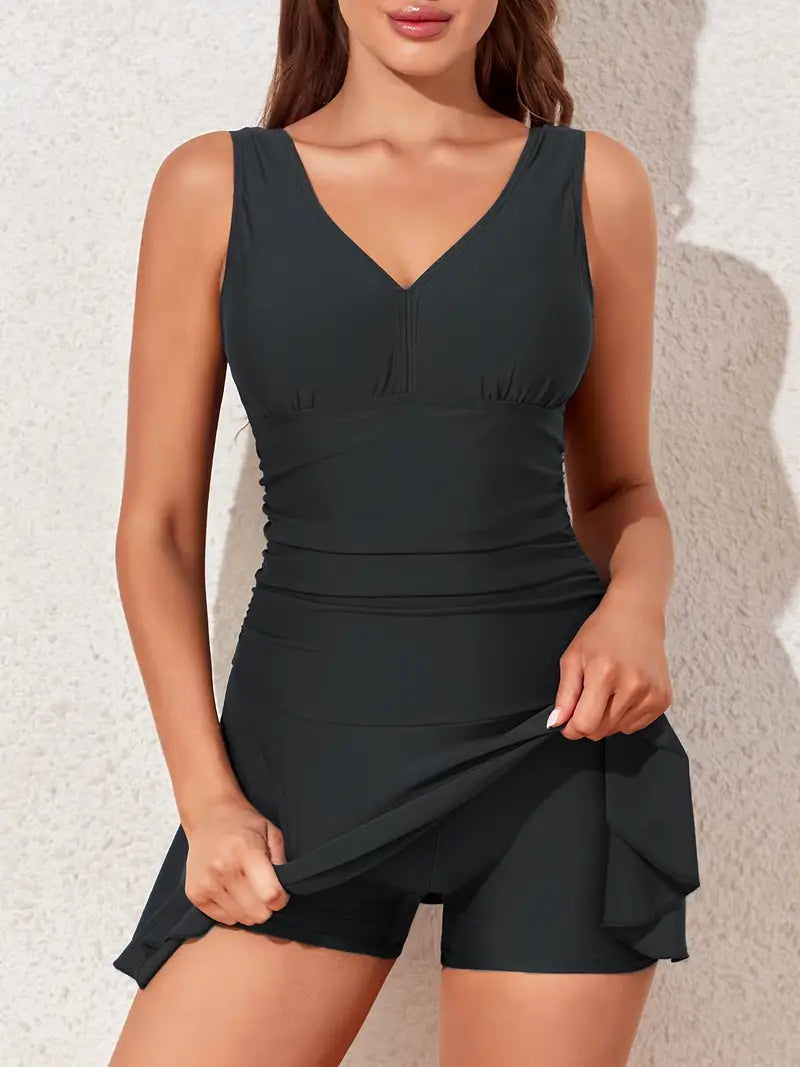 Damski Strój Kąpielowy z Modelującym Panelem i Wbudowanymi Szortami