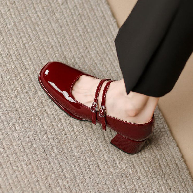 Damskie Czółenka na Słupku z Niskim Wycięciem i Paskiem z Klamrą