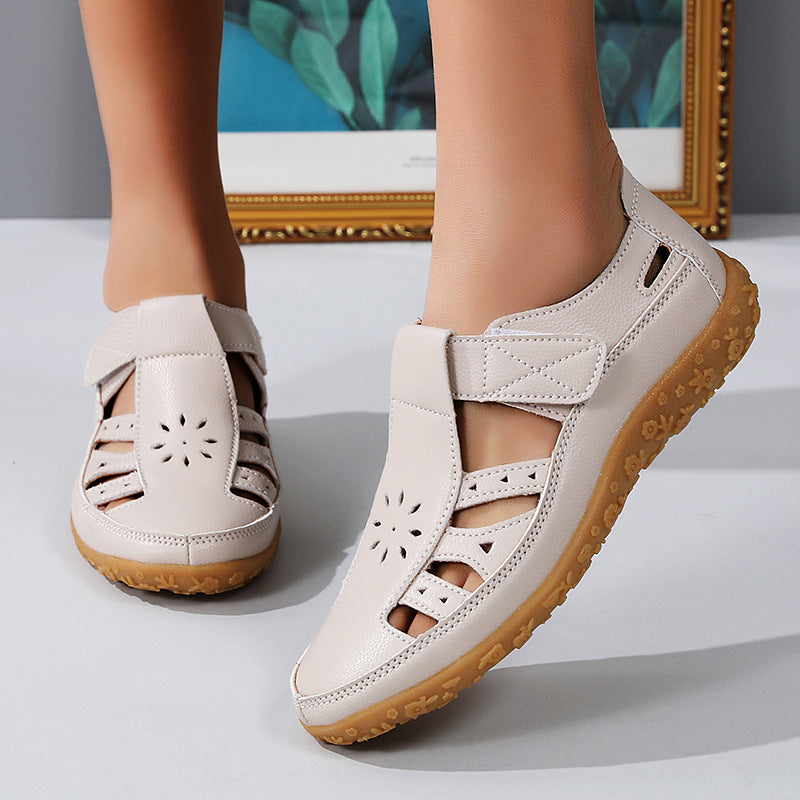 Damskie Letnie Sandały Hollow-Out z Rzepem i Okrągłym Noskiem